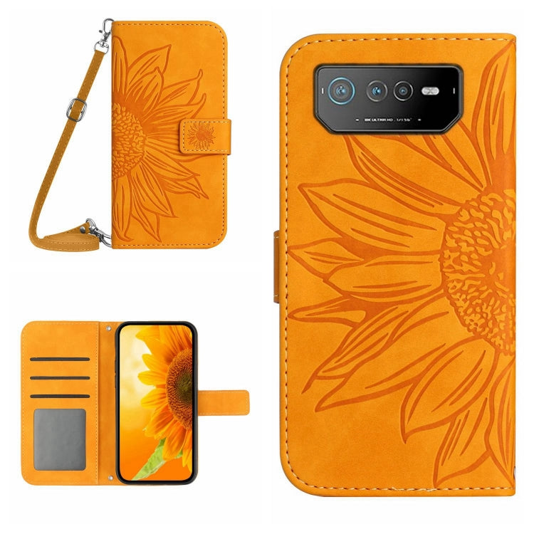 Skin Feel Sun Flower Pattern Flip Leather Phone Case with Lanyard, For Asus ROG Phone 6, For Asus ROG Phone 6 Pro