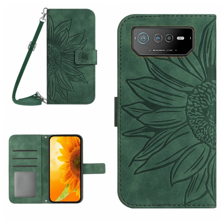 Skin Feel Sun Flower Pattern Flip Leather Phone Case with Lanyard, For Asus ROG Phone 6, For Asus ROG Phone 6 Pro