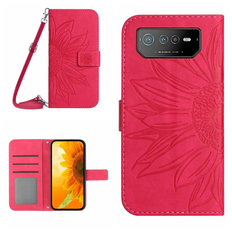 Skin Feel Sun Flower Pattern Flip Leather Phone Case with Lanyard, For Asus ROG Phone 6, For Asus ROG Phone 6 Pro
