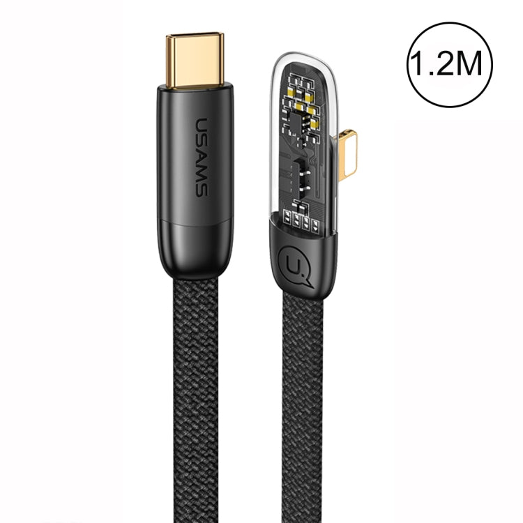 USAMS  US-SJ583 PD 20W Iceflake Series Type-C to 8 Pin Right Angle Transparent Fast Charge Data Cable, 1.2m, 2m