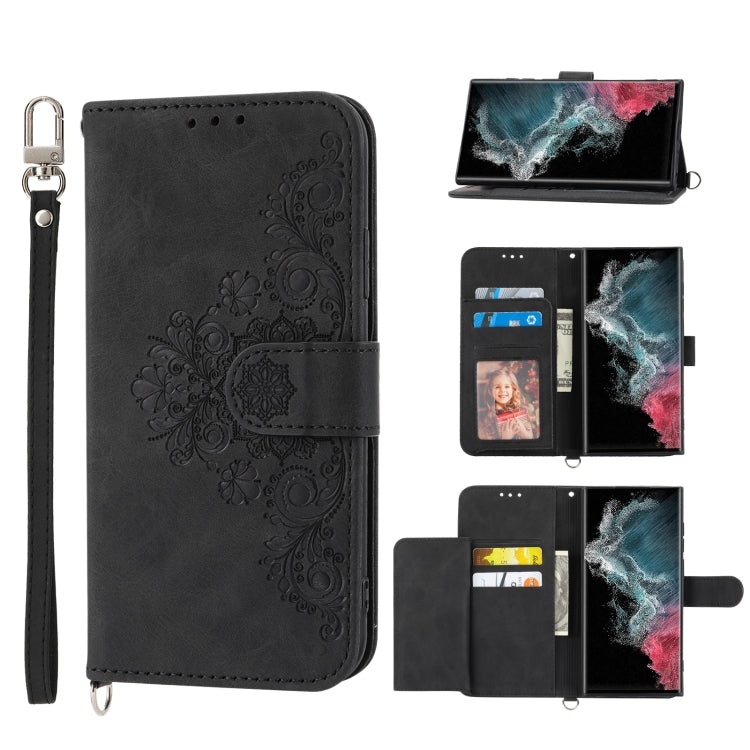 Skin-feel Flowers Embossed Wallet Leather Phone Case, Series 1