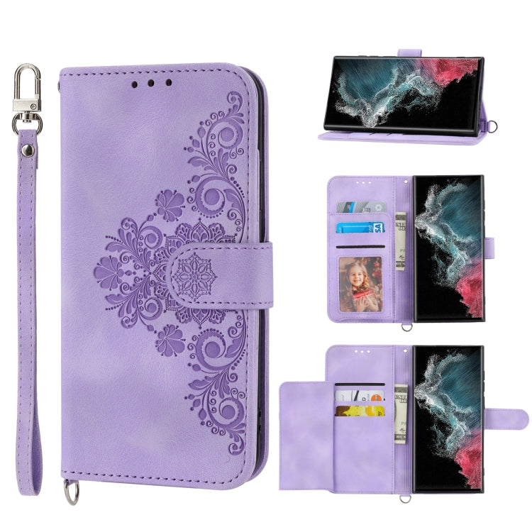 Skin-feel Flowers Embossed Wallet Leather Phone Case, Series 1