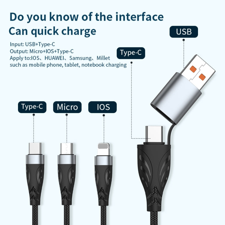 ADC-008 100W USB/Type-C to Type-C + 8 Pin + Micro USB Two to Three Fully Compatible Fast Charge Data Cable, 1.2m, 2m