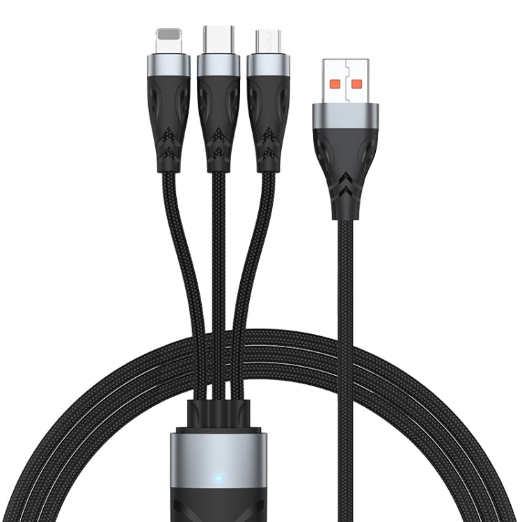 ADC-008 66W USB to USB-C/Type-C + 8 Pin + Micro USB 3 in 1 Fully Compatible Fast Charge Data Cable, 1.2m, 2m