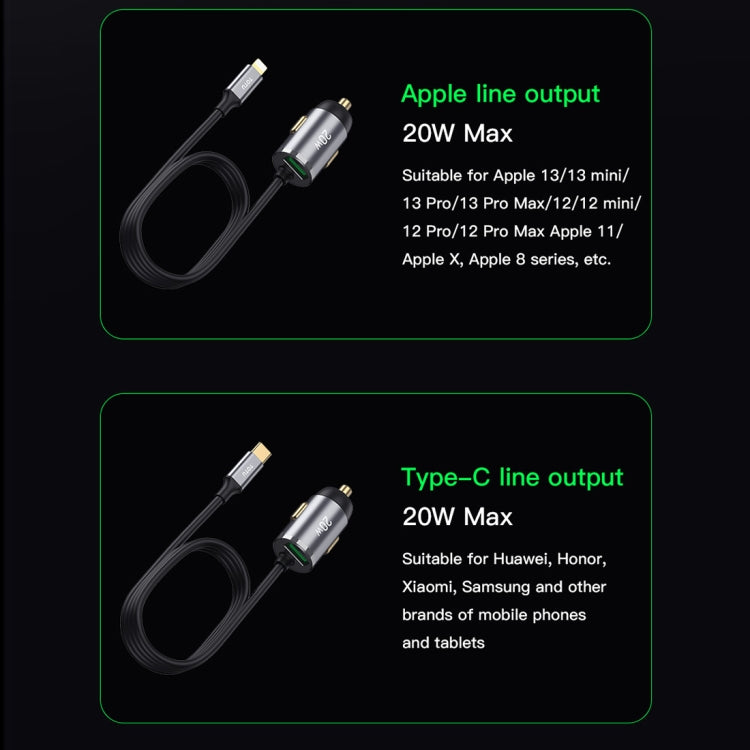 TOTUDESIGN 20W USB Car Fast Charging, Cable Length: 1.2m, 8 Pin, USB-C / Type-C