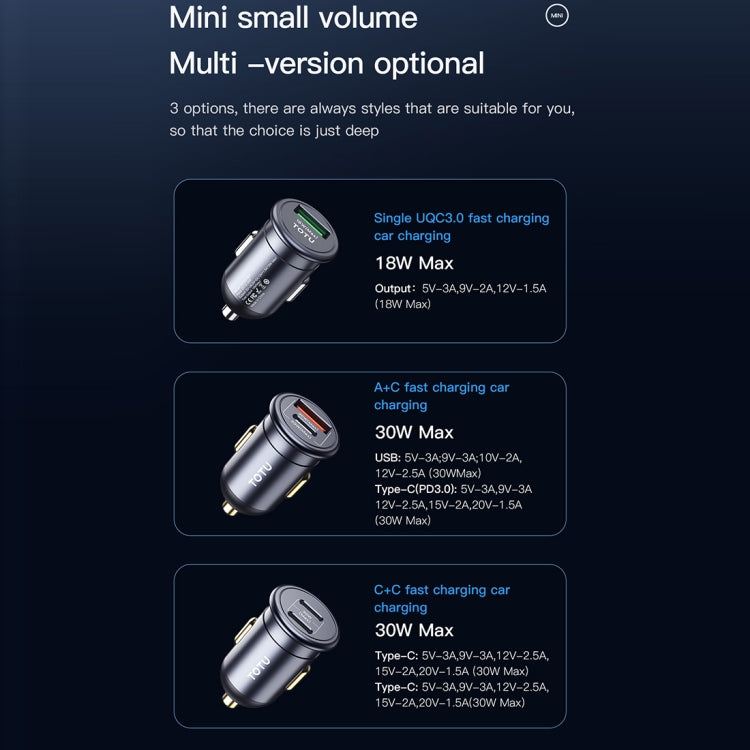 TOTUDESIGN 30W Car Fast Charging, USB-A + USB-C / Type-C, USB-C / Type-C + USB-C / Type-C, USB-A