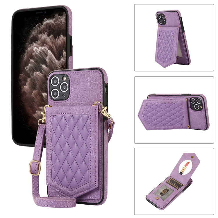 Rhombic Texture RFID Phone Case with Lanyard & Mirror, For iPhone 11 Pro, For iPhone 11, For iPhone SE 2022 / SE 2020 / 8 / 7, For iPhone 8 Plus / 7 Plus