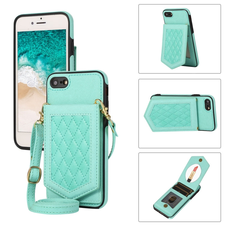 Rhombic Texture RFID Phone Case with Lanyard & Mirror, For iPhone 11 Pro, For iPhone 11, For iPhone SE 2022 / SE 2020 / 8 / 7, For iPhone 8 Plus / 7 Plus