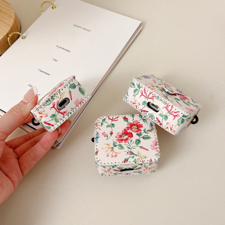 White Floral PU Leather Wireless Earphone Case, For AirPods Pro 2, For AirPods 3, For AirPods Pro, For AirPods 1/2