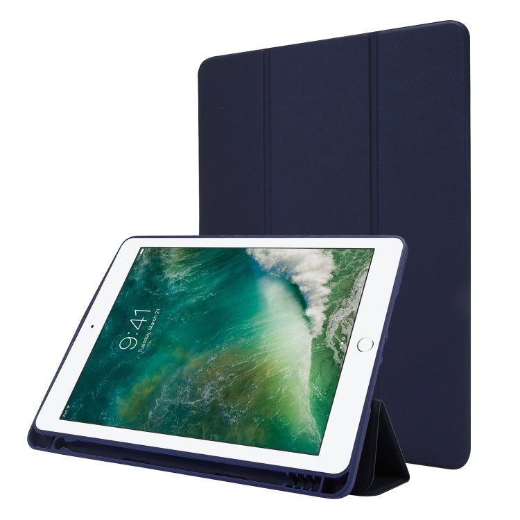 Skin Feel Pen Holder Tri-fold Tablet Leather Case, For iPad Air 2 / Air / 9.7 2018 / 9.7 2017, For iPad 10.2 2019 / iPad 10.2 2020 / iPad Air 3 / iPad Pro 10.5, For iPad Pro 11 2022 / 2021 / 2020 / 2018