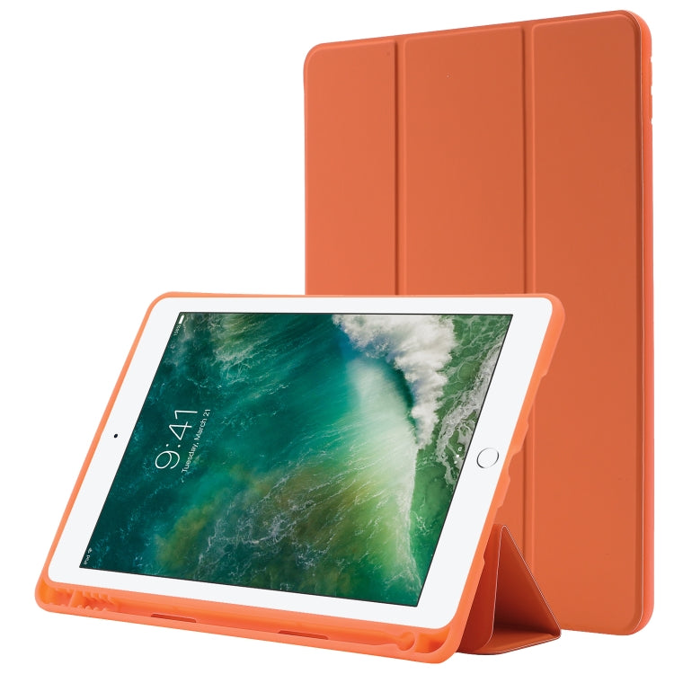 Skin Feel Pen Holder Tri-fold Tablet Leather Case, For iPad Air 2 / Air / 9.7 2018 / 9.7 2017, For iPad 10.2 2019 / iPad 10.2 2020 / iPad Air 3 / iPad Pro 10.5, For iPad Pro 11 2022 / 2021 / 2020 / 2018