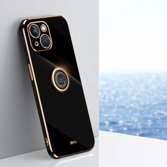 XINLI Straight Edge 6D Electroplate TPU Phone Case with Ring Holder, For iPhone 14, For iPhone 14 Plus, For iPhone 14 Pro