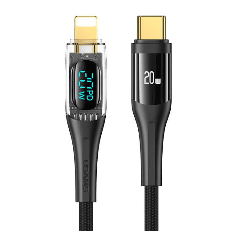 USAMS Type-C to 8 Pin PD20W Aluminum Alloy Transparent Digital Display Fast Charge Data Cable, 1.2m, Type-C to 8 Pin, 2m, Type-C to 8 Pin