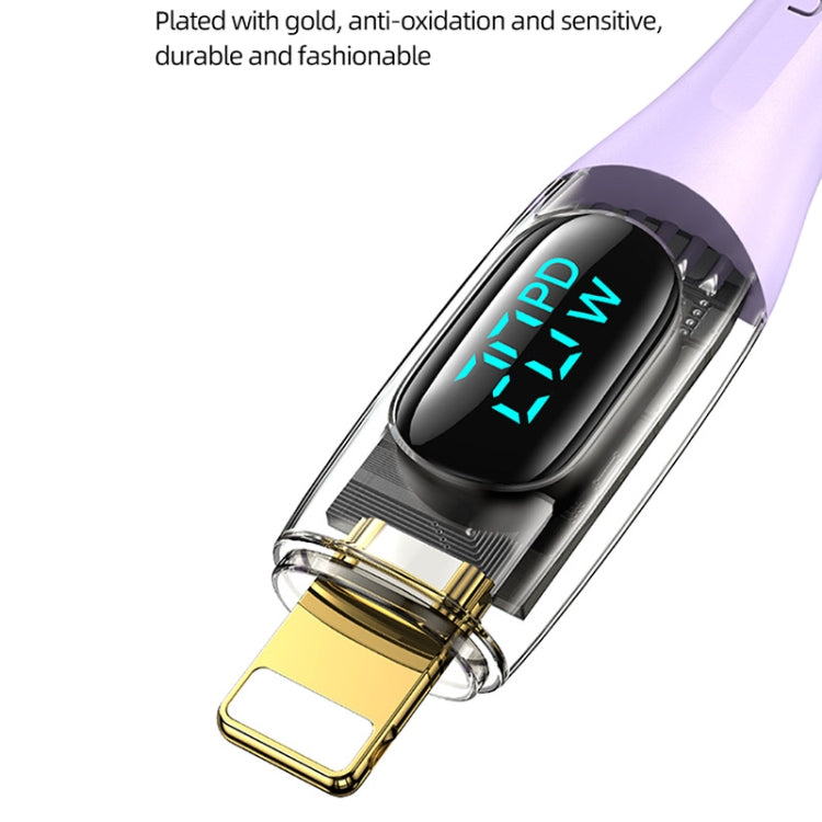 USAMS Type-C to 8 Pin PD20W Aluminum Alloy Transparent Digital Display Fast Charge Data Cable, 1.2m, Type-C to 8 Pin, 2m, Type-C to 8 Pin