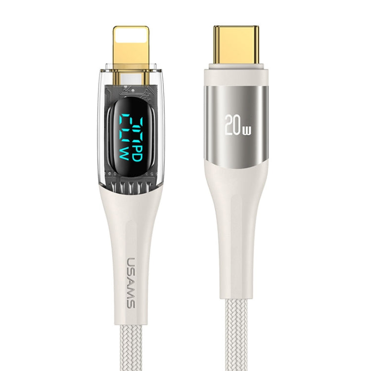 USAMS Type-C to 8 Pin PD20W Aluminum Alloy Transparent Digital Display Fast Charge Data Cable, 1.2m, Type-C to 8 Pin, 2m, Type-C to 8 Pin