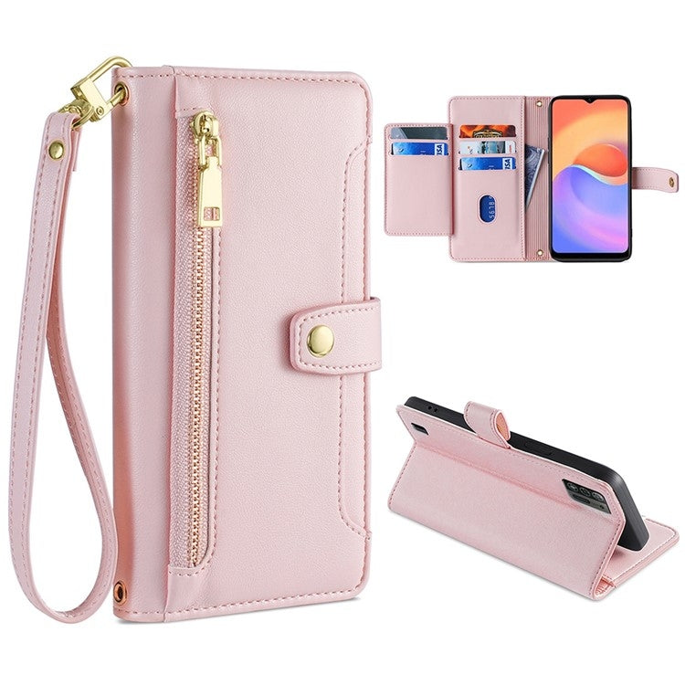 Sheep Texture Cross-body Zipper Wallet Leather Phone Case, For OnePlus 10 Pro 5G, For OnePlus Ace Racing, For UMIDIGI Power 5S, For ZTE Blabe V30, For ZTE Blade A52 Lite