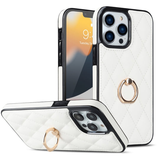 Rhombic PU Leather Phone Case with Ring Holder, For iPhone 13 Pro, For iPhone 13 Pro Max, For iPhone 12 mini
