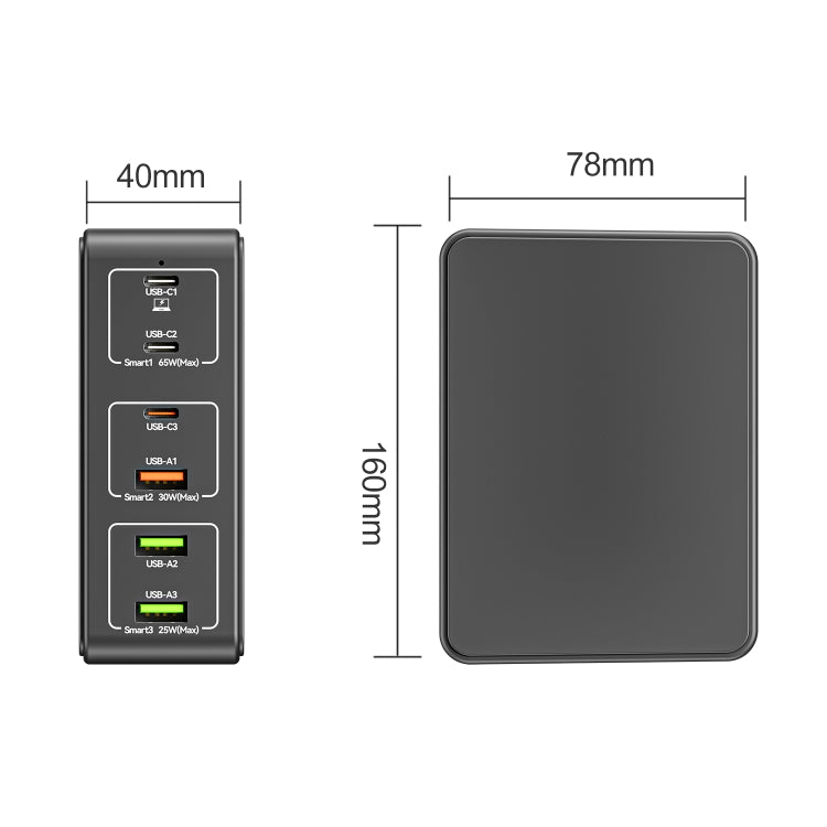 818H 120W Type-C + USB 6-Ports Desktop Fast Charger, US Plug, UK Plug, EU Plug, AU Plug