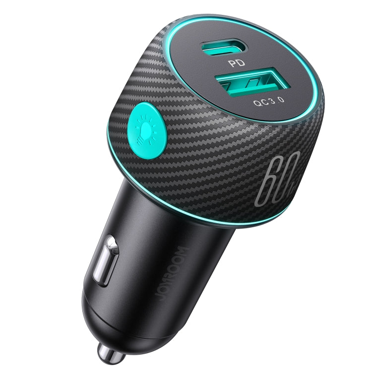 JOYROOM JR-CCN01 60W USB+USB-C / Type-C Multi-color Car Charger with Light Button, JR-CCN01