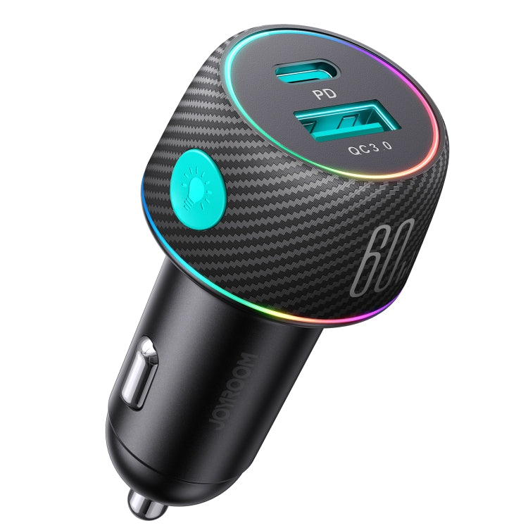 JOYROOM JR-CCN01 60W USB+USB-C / Type-C Multi-color Car Charger with Light Button, JR-CCN01