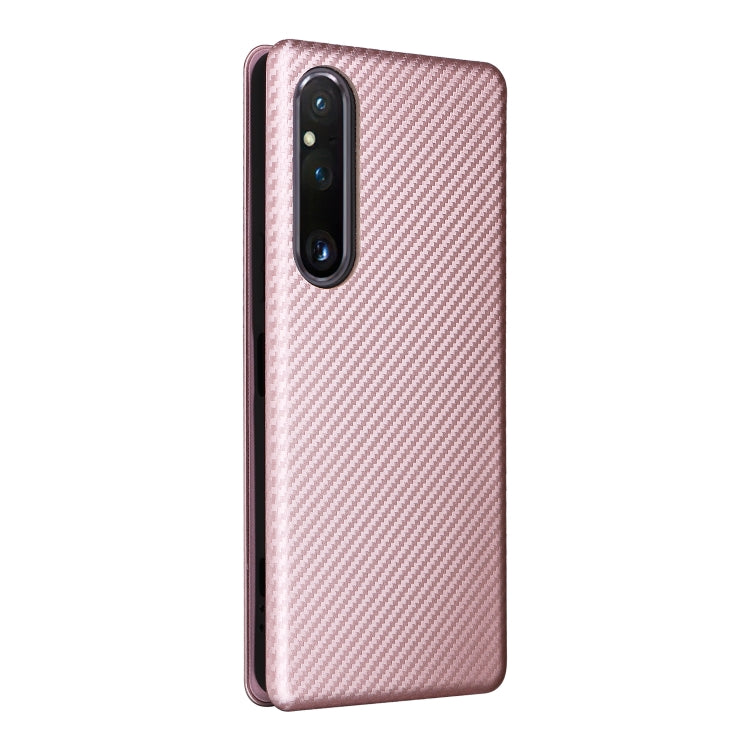 Carbon Fiber Texture Flip Leather Phone Case, For Sony Xperia 1 V, For Sony Xperia 10 V