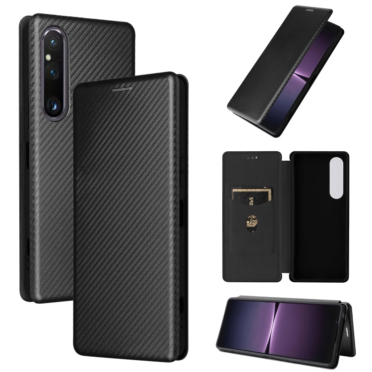 Carbon Fiber Texture Flip Leather Phone Case, For Sony Xperia 1 V, For Sony Xperia 10 V