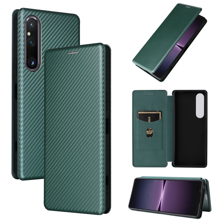 Carbon Fiber Texture Flip Leather Phone Case, For Sony Xperia 1 V, For Sony Xperia 10 V