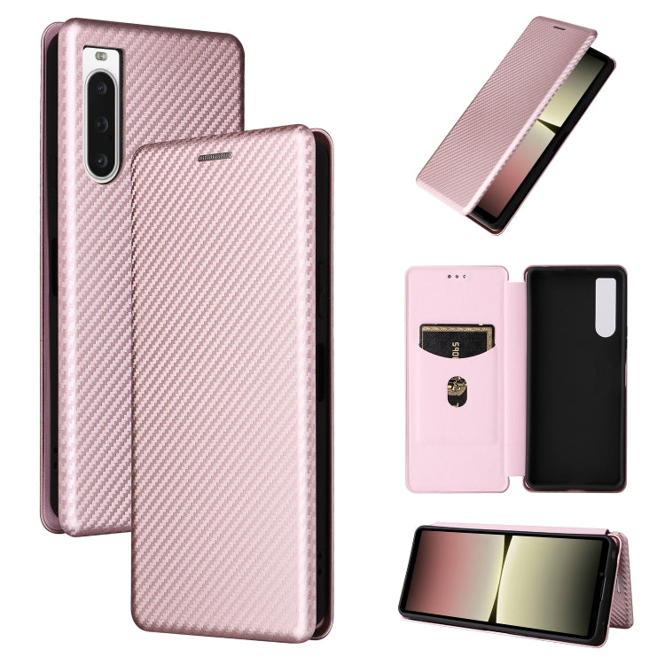 Carbon Fiber Texture Flip Leather Phone Case, For Sony Xperia 1 V, For Sony Xperia 10 V