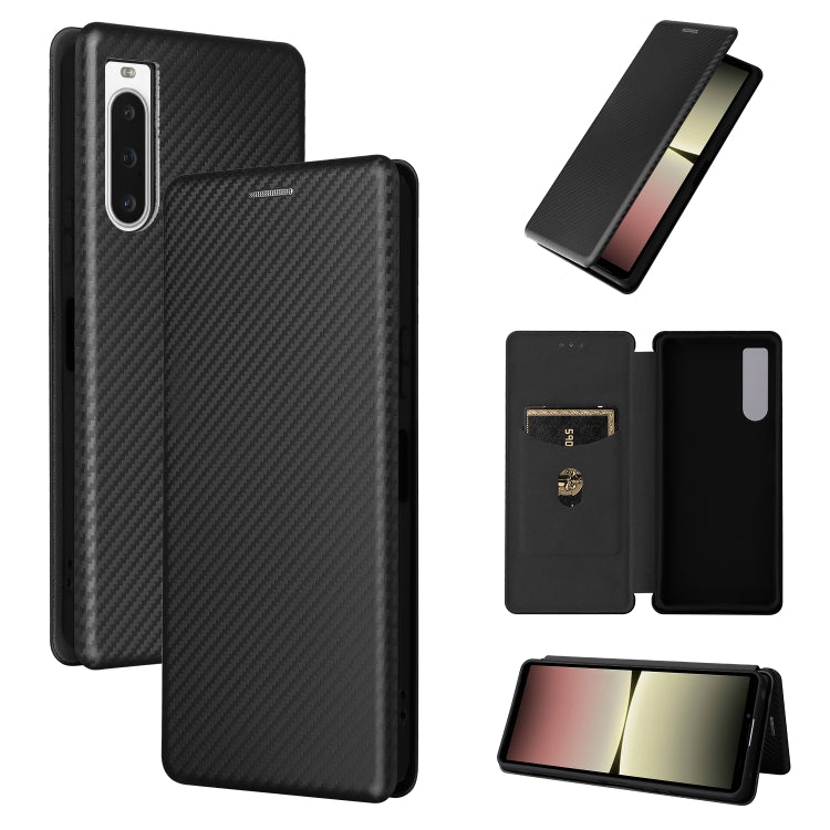 Carbon Fiber Texture Flip Leather Phone Case, For Sony Xperia 1 V, For Sony Xperia 10 V