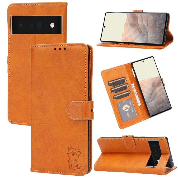 Embossed Happy Cat Pattern Flip Leather Phone Case, For Samsung Galaxy S23 Ultra 5G, For Google Pixel 7a, For Sony Xperia 5 IV