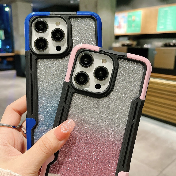 Armor Acrylic 3 in 1 Gradient Glitter Powder Phone Case, For iPhone 14, For iPhone 14 Pro, For iPhone 14 Pro Max, For iPhone 12, For iPhone 12 Pro