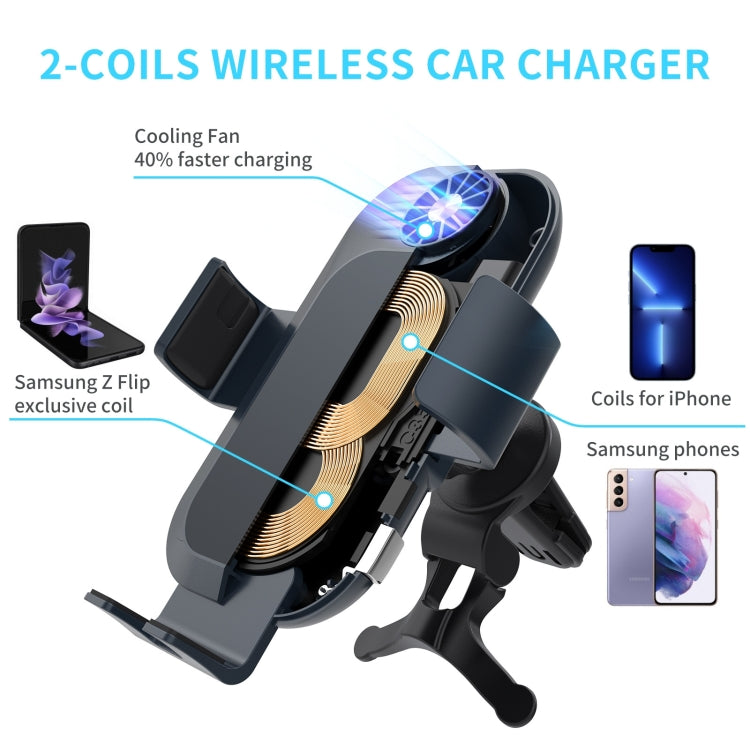 C35 Fan Cooling Dual Coil Car Phone Holder Wireless Charger, C35