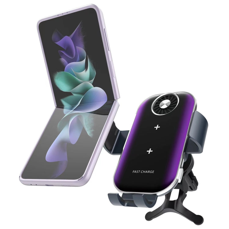 C37 Fan Cooling Dual Coil Car Phone Holder Wireless Charger, C37