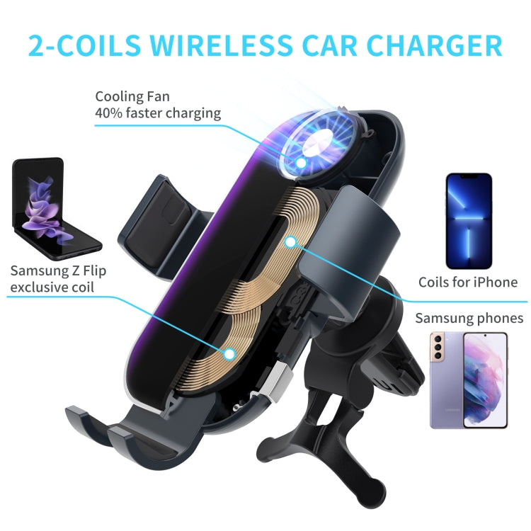 C37 Fan Cooling Dual Coil Car Phone Holder Wireless Charger, C37