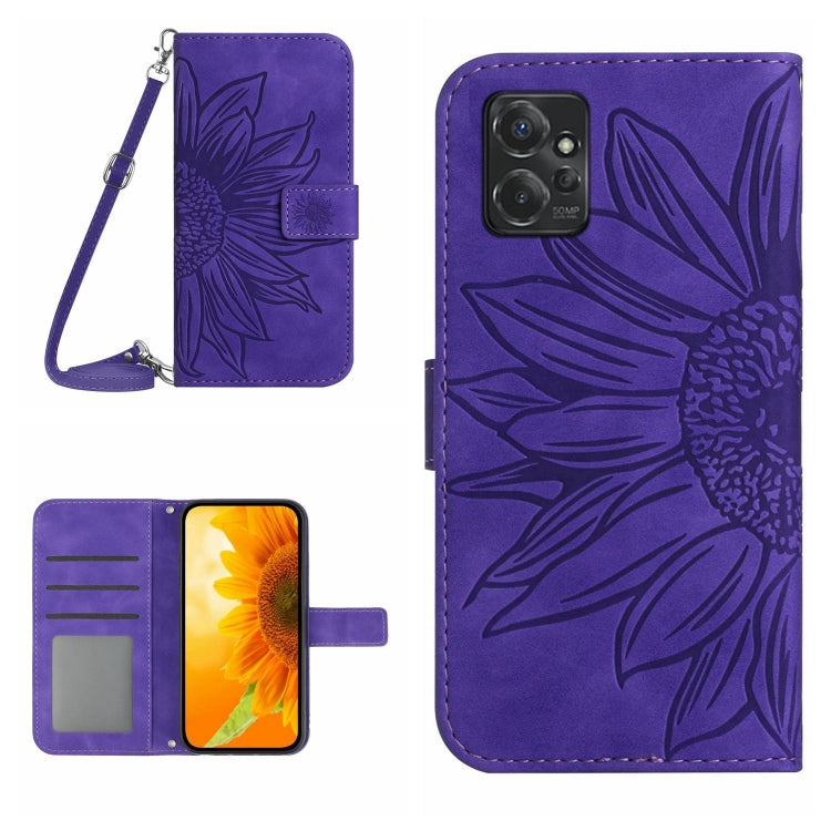 HT04 Skin Feel Sun Flower Embossed Flip Leather Phone Case with Lanyard, For Motorola Moto G Power 2023, For Motorola Moto G Stylus 5G 2023