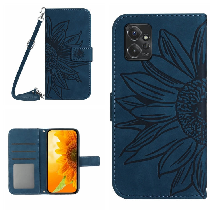 HT04 Skin Feel Sun Flower Embossed Flip Leather Phone Case with Lanyard, For Motorola Moto G Power 2023, For Motorola Moto G Stylus 5G 2023
