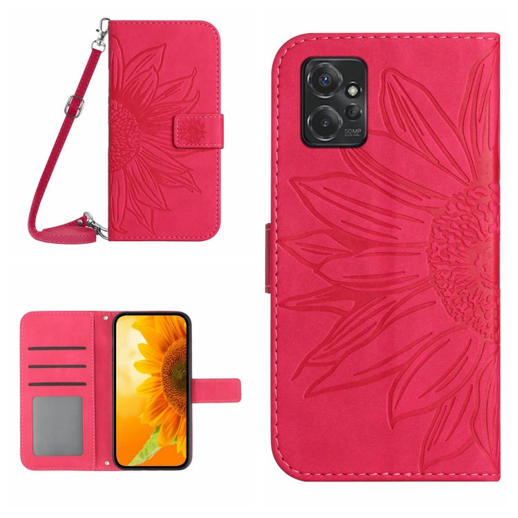 HT04 Skin Feel Sun Flower Embossed Flip Leather Phone Case with Lanyard, For Motorola Moto G Power 2023, For Motorola Moto G Stylus 5G 2023