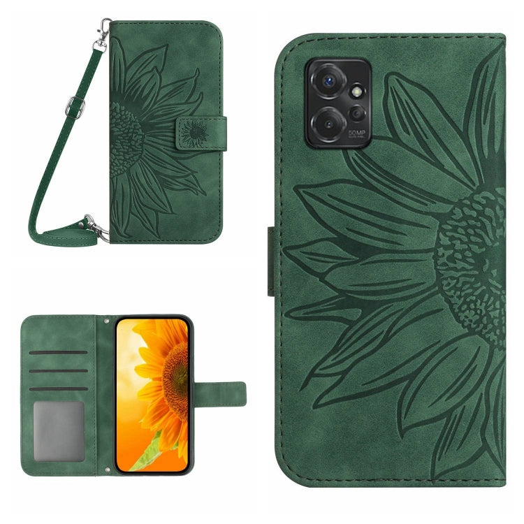 HT04 Skin Feel Sun Flower Embossed Flip Leather Phone Case with Lanyard, For Motorola Moto G Power 2023, For Motorola Moto G Stylus 5G 2023
