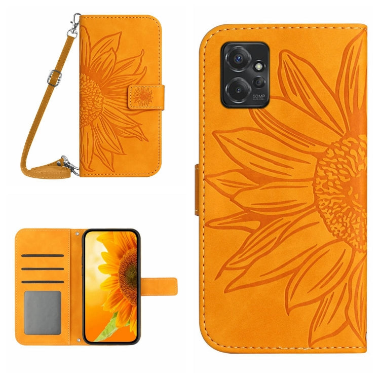 HT04 Skin Feel Sun Flower Embossed Flip Leather Phone Case with Lanyard, For Motorola Moto G Power 2023, For Motorola Moto G Stylus 5G 2023