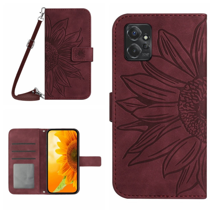 HT04 Skin Feel Sun Flower Embossed Flip Leather Phone Case with Lanyard, For Motorola Moto G Power 2023, For Motorola Moto G Stylus 5G 2023