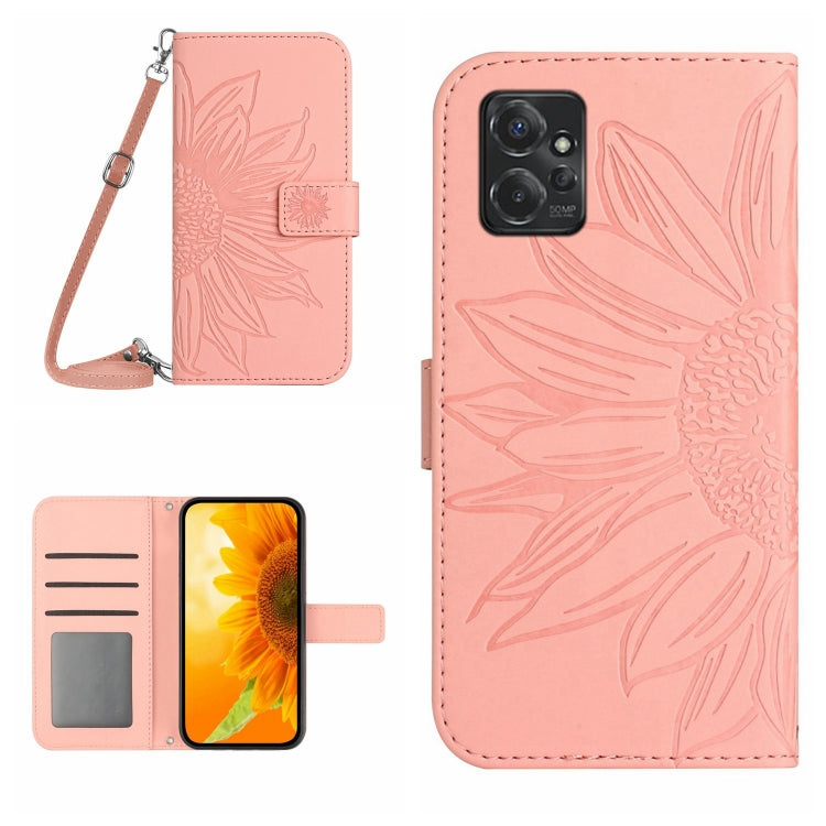 HT04 Skin Feel Sun Flower Embossed Flip Leather Phone Case with Lanyard, For Motorola Moto G Power 2023, For Motorola Moto G Stylus 5G 2023