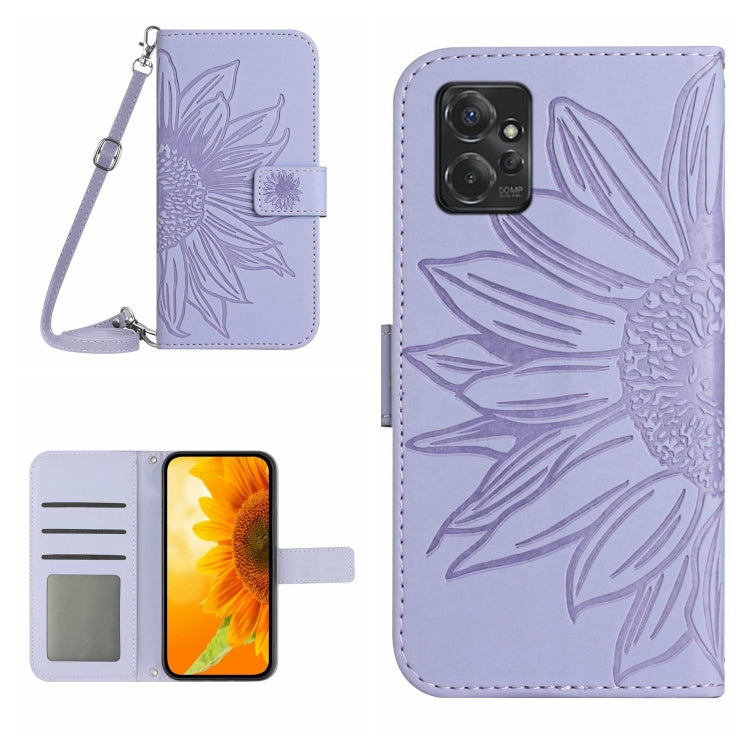 HT04 Skin Feel Sun Flower Embossed Flip Leather Phone Case with Lanyard, For Motorola Moto G Power 2023, For Motorola Moto G Stylus 5G 2023