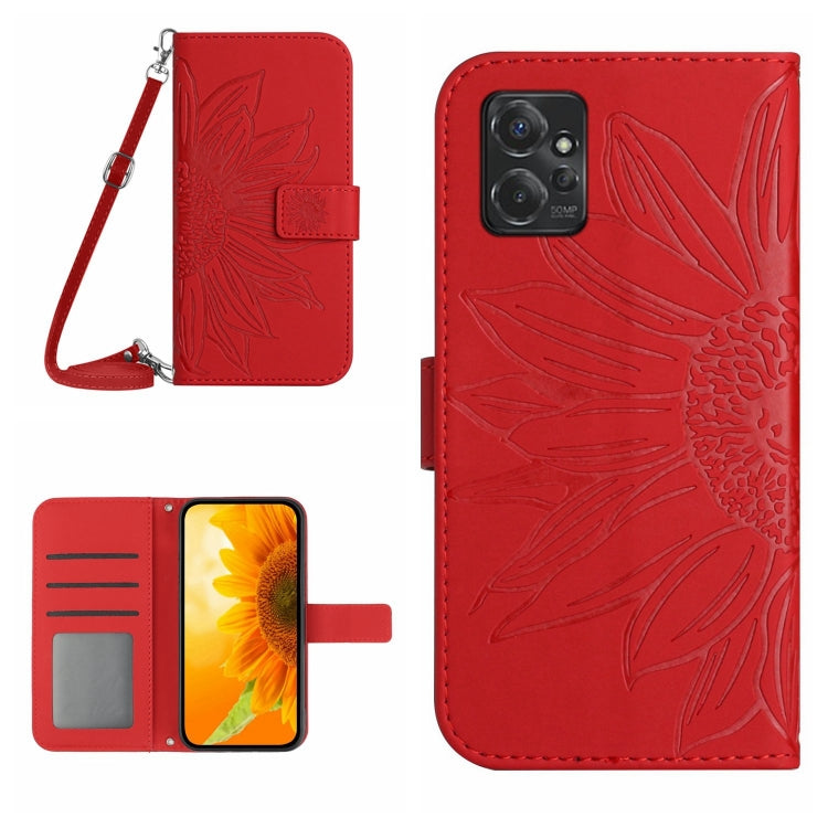 HT04 Skin Feel Sun Flower Embossed Flip Leather Phone Case with Lanyard, For Motorola Moto G Power 2023, For Motorola Moto G Stylus 5G 2023