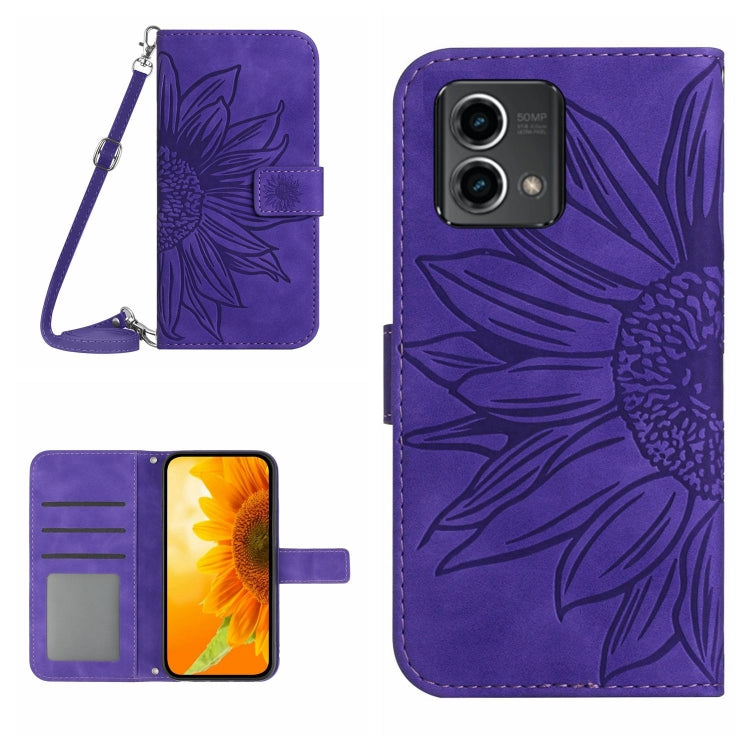 HT04 Skin Feel Sun Flower Embossed Flip Leather Phone Case with Lanyard, For Motorola Moto G Power 2023, For Motorola Moto G Stylus 5G 2023
