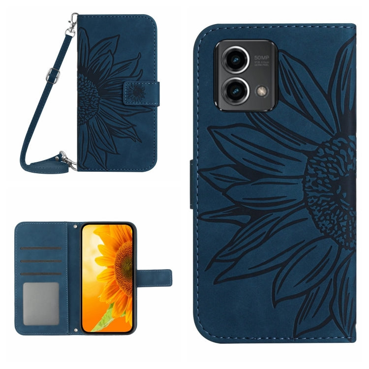 HT04 Skin Feel Sun Flower Embossed Flip Leather Phone Case with Lanyard, For Motorola Moto G Power 2023, For Motorola Moto G Stylus 5G 2023