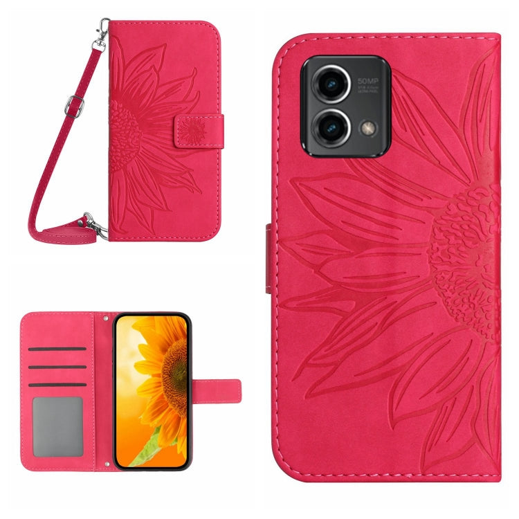 HT04 Skin Feel Sun Flower Embossed Flip Leather Phone Case with Lanyard, For Motorola Moto G Power 2023, For Motorola Moto G Stylus 5G 2023