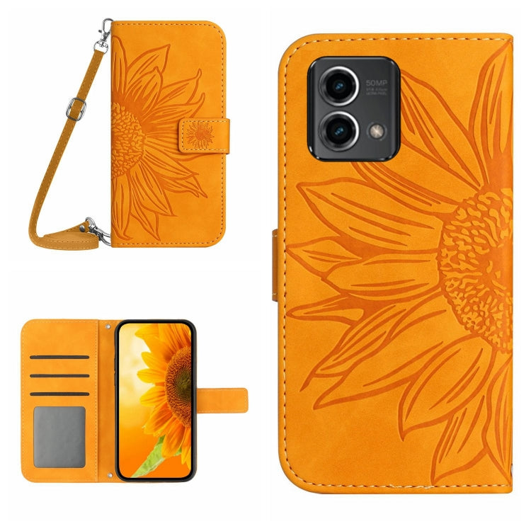 HT04 Skin Feel Sun Flower Embossed Flip Leather Phone Case with Lanyard, For Motorola Moto G Power 2023, For Motorola Moto G Stylus 5G 2023
