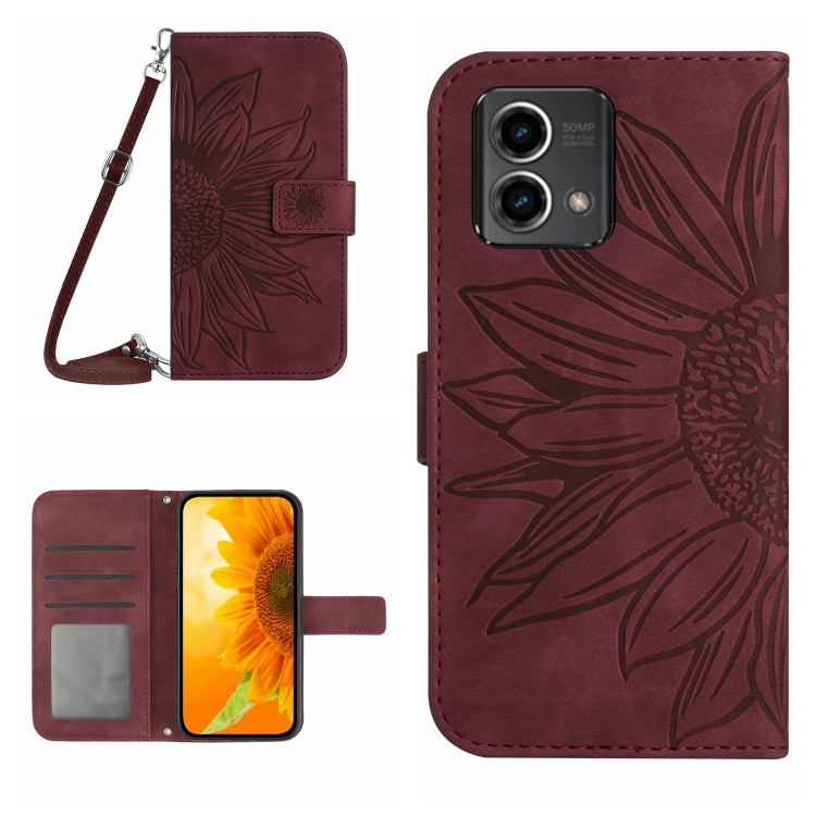 HT04 Skin Feel Sun Flower Embossed Flip Leather Phone Case with Lanyard, For Motorola Moto G Power 2023, For Motorola Moto G Stylus 5G 2023