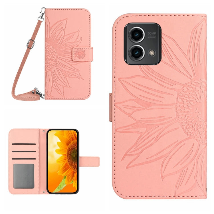 HT04 Skin Feel Sun Flower Embossed Flip Leather Phone Case with Lanyard, For Motorola Moto G Power 2023, For Motorola Moto G Stylus 5G 2023