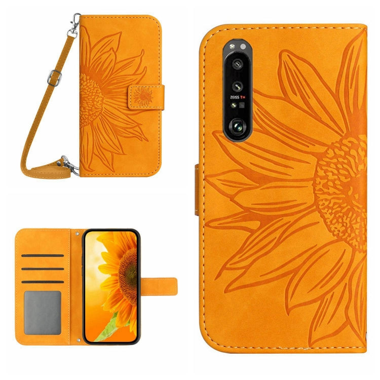 HT04 Skin Feel Sun Flower Embossed Flip Leather Phone Case with Lanyard, For Motorola Moto G Power 2023, For Motorola Moto G Stylus 5G 2023, For Sony Xperia 1 V